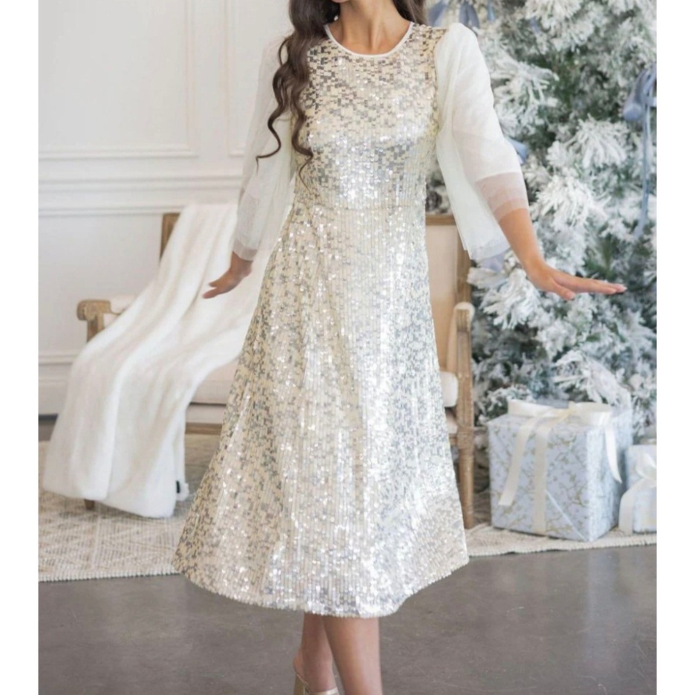 Dainty Jewells Starlight's Song Sequin Midi Dress Tulle Flutter Sleeve 2XL NWT‎